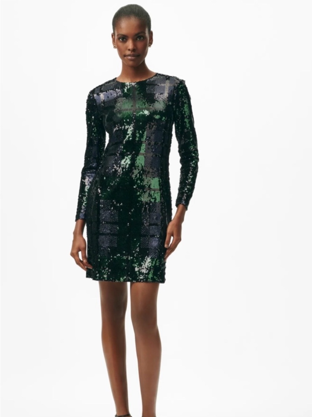 Brooks Brothers Long-Sleeve Green Sequin Mini Dress